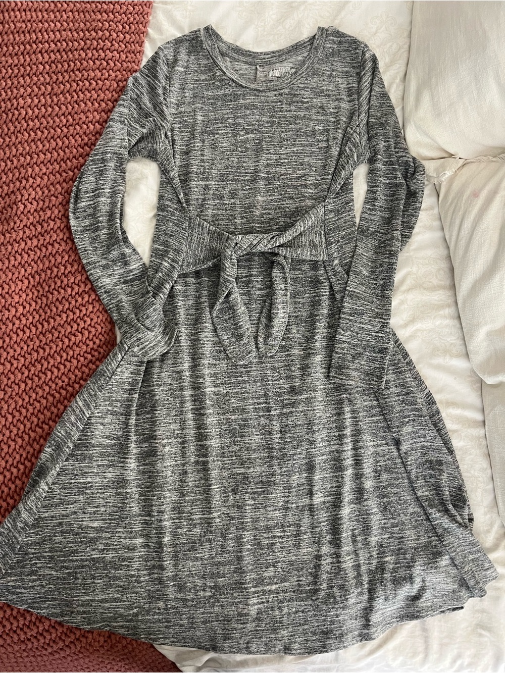 Latched Mama Nursing Gray Tie-Waist Midi Dress